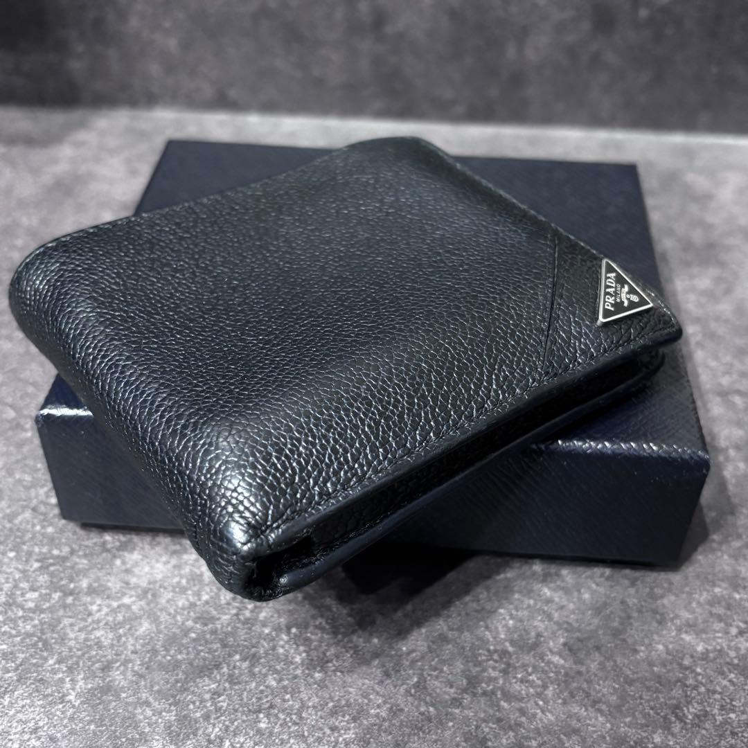 PRADA 二つ折り財布 ケース カード収納 三角ロゴ レザー ブラック
