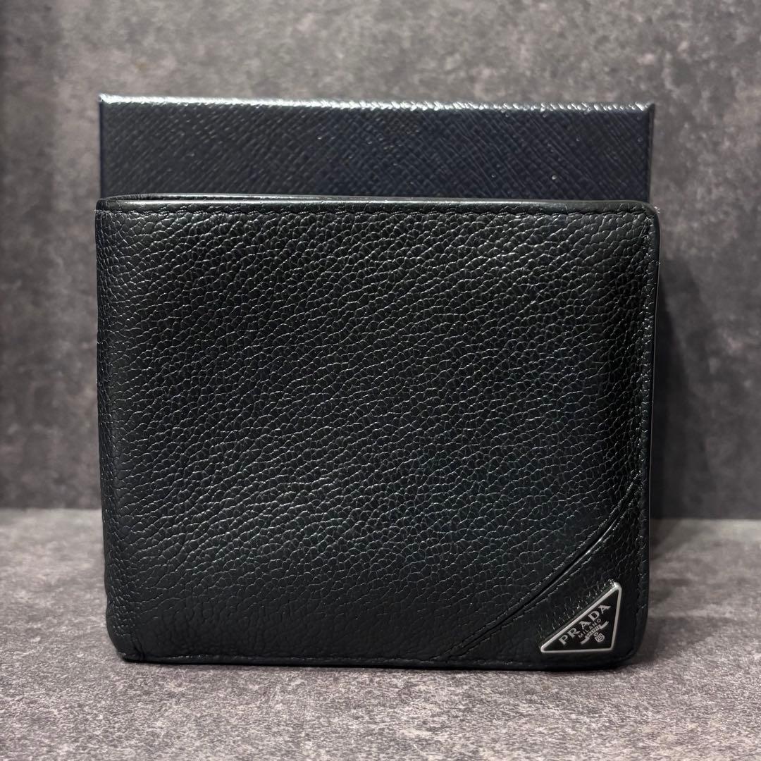 PRADA 二つ折り財布 ケース カード収納 三角ロゴ レザー ブラック