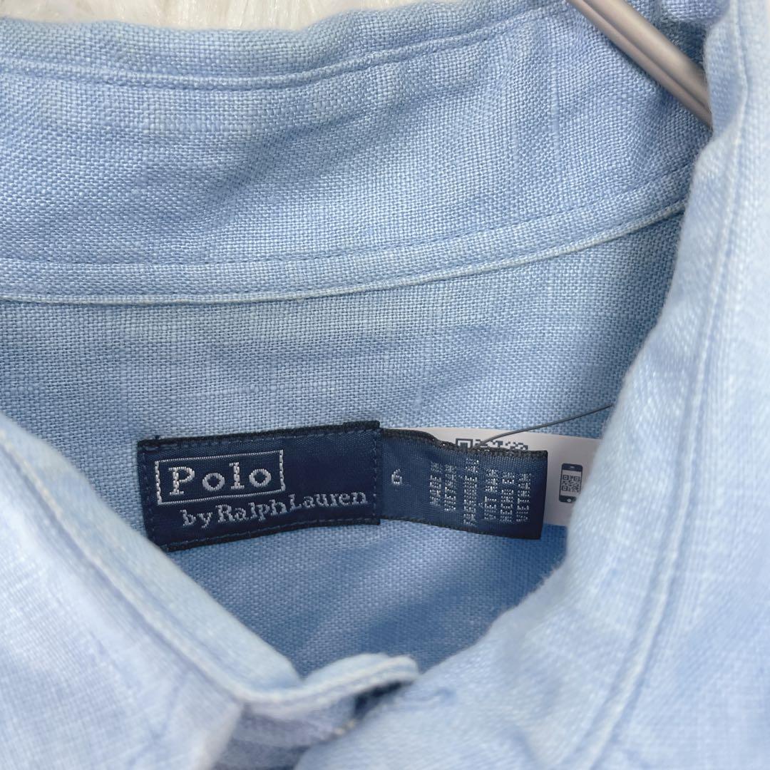 【ポロバイラルフローレン】長袖 シャツワンピース リネン100％ 6(S相当)