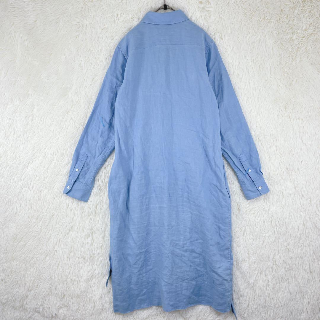【ポロバイラルフローレン】長袖 シャツワンピース リネン100％ 6(S相当)