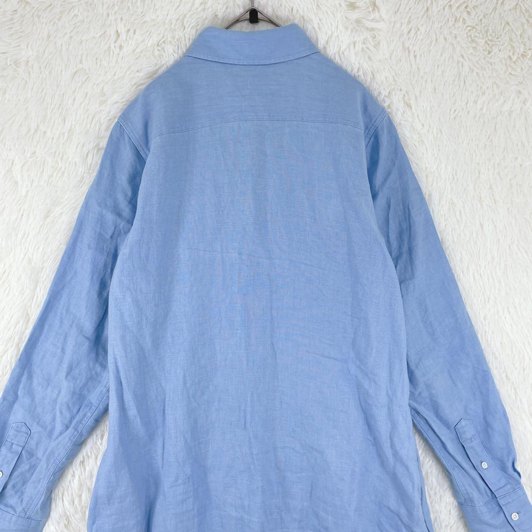 【ポロバイラルフローレン】長袖 シャツワンピース リネン100％ 6(S相当)