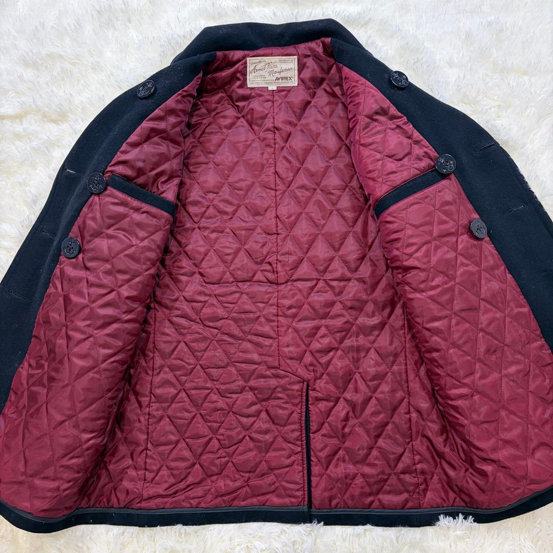 【美品】AVIREX ピーコート ワッペン トップガン メルトン ネイビー L