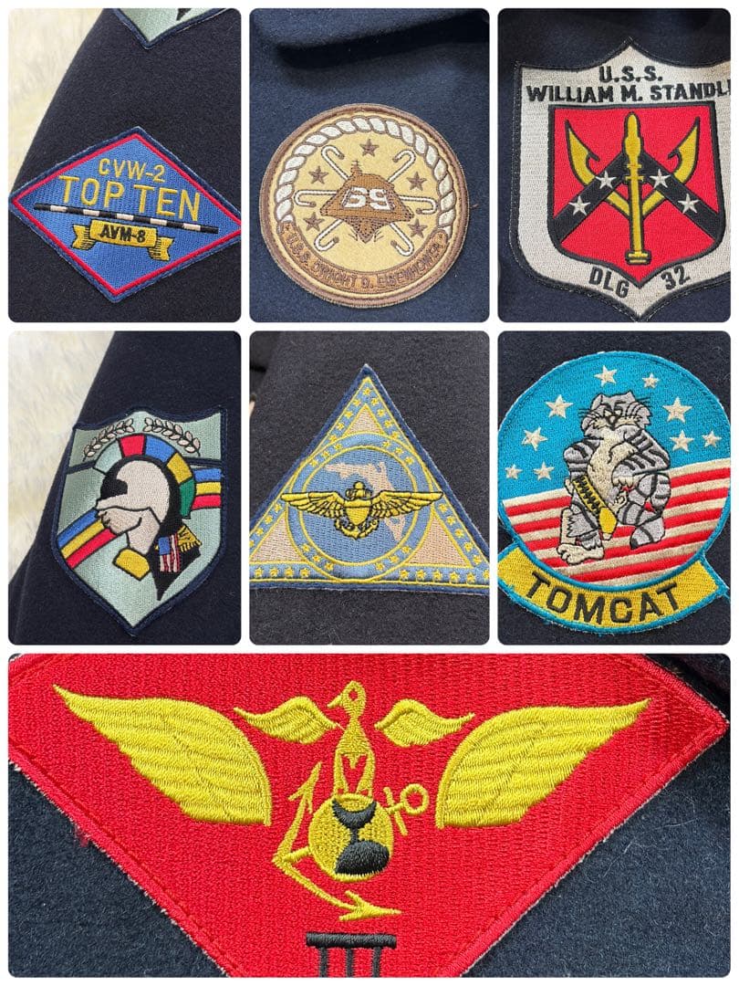 【美品】AVIREX ピーコート ワッペン トップガン メルトン ネイビー L