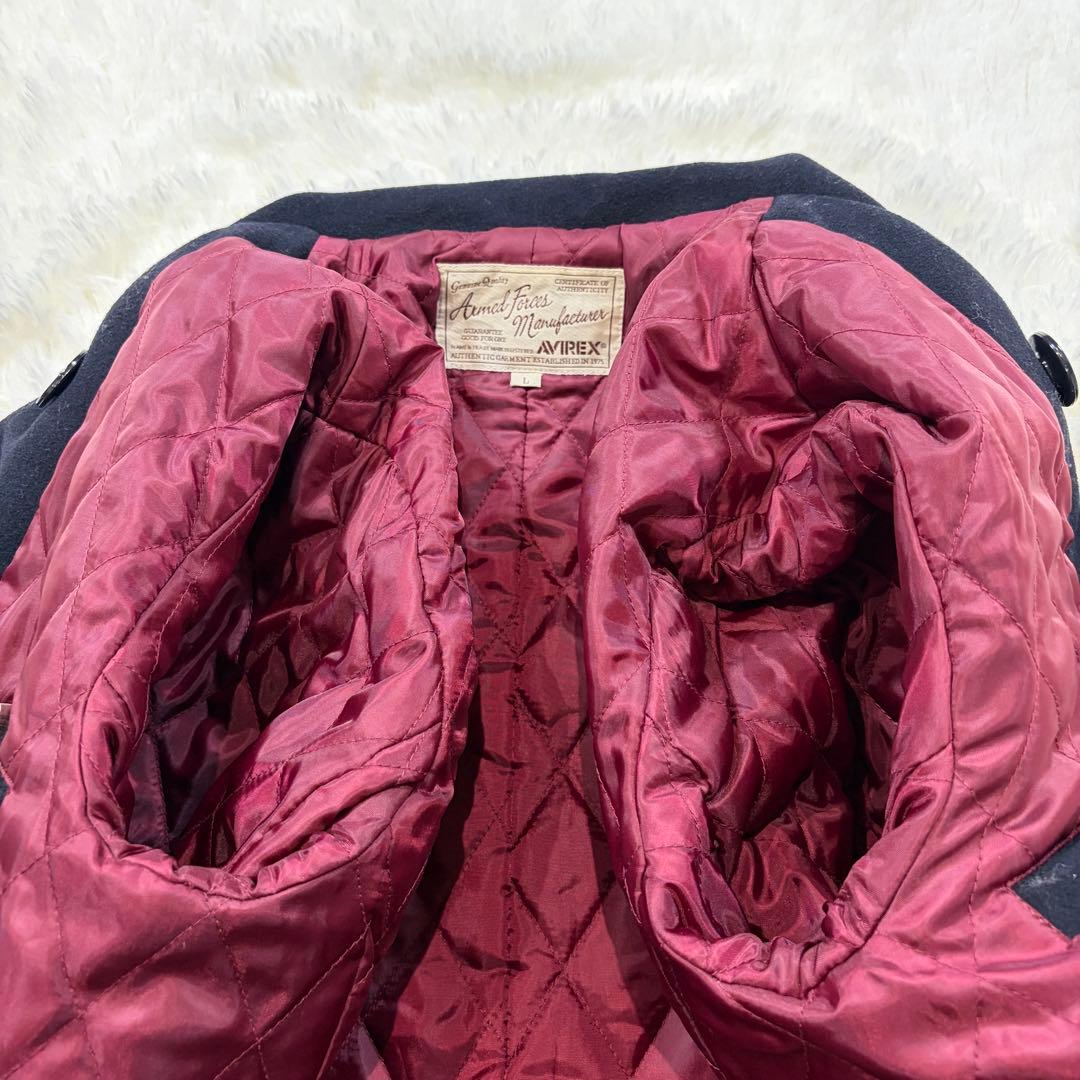 【美品】AVIREX ピーコート ワッペン トップガン メルトン ネイビー L