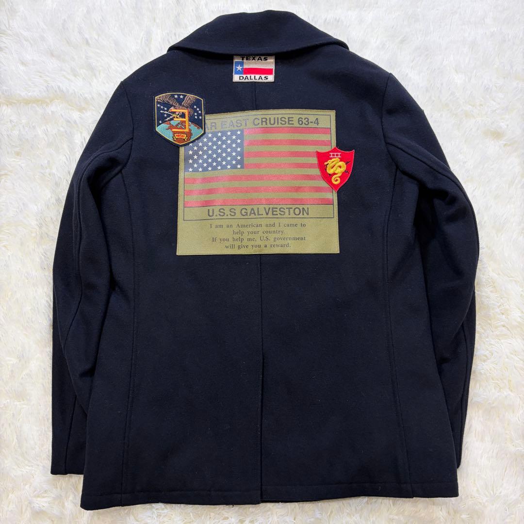 【美品】AVIREX ピーコート ワッペン トップガン メルトン ネイビー L