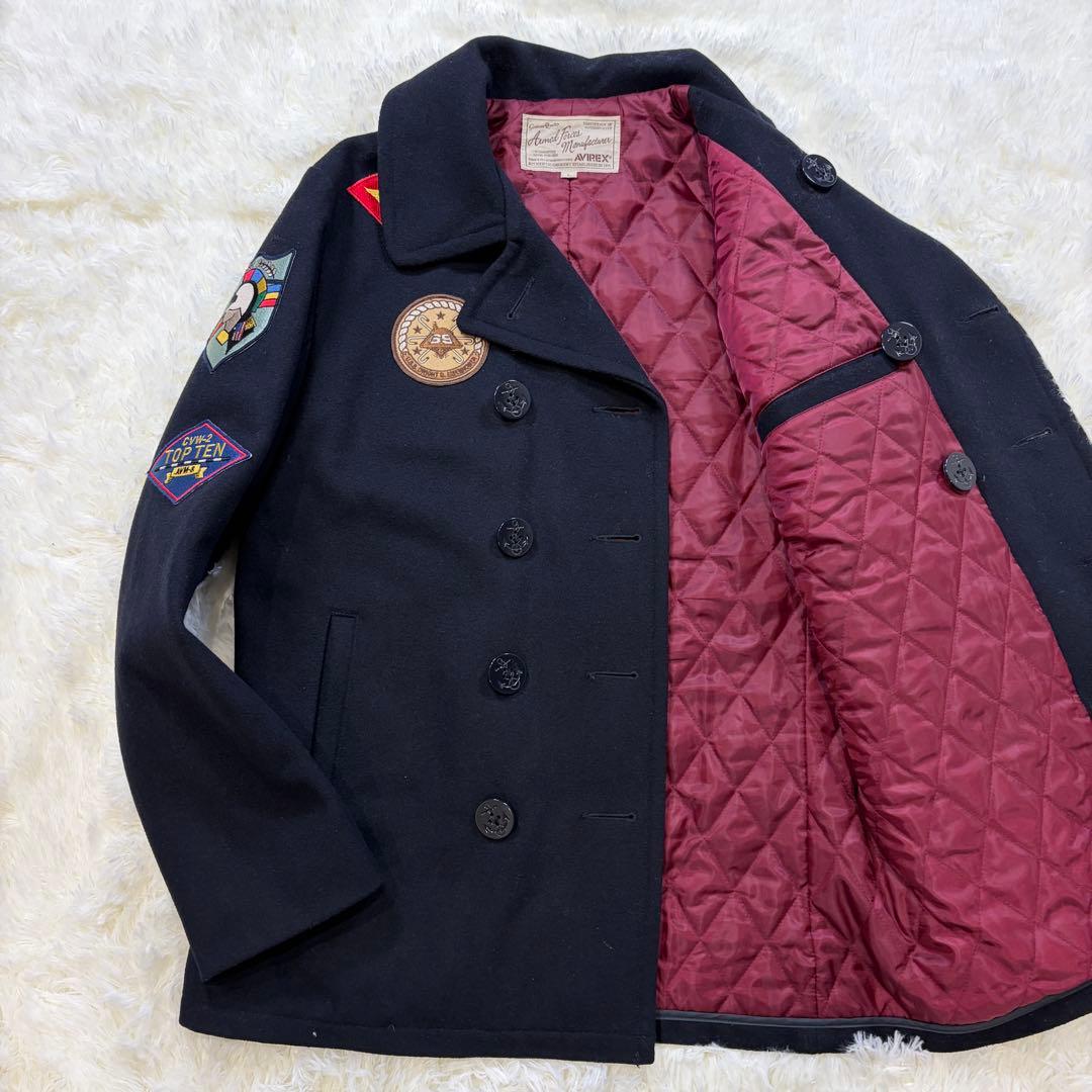 【美品】AVIREX ピーコート ワッペン トップガン メルトン ネイビー L