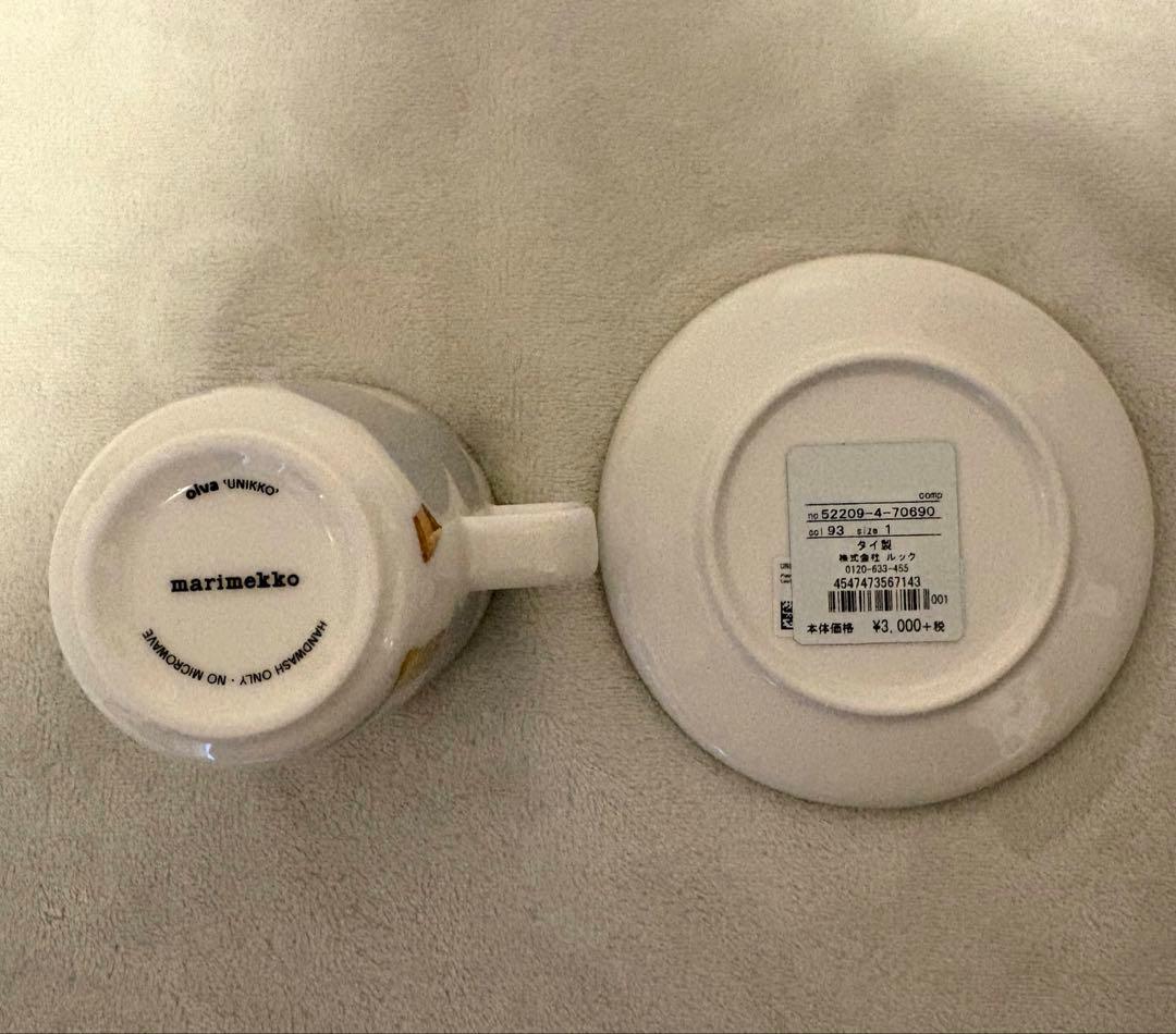 新品未使用　マリメッコ ウニッコ マグカップ プレート アイシーグレー ゴールド