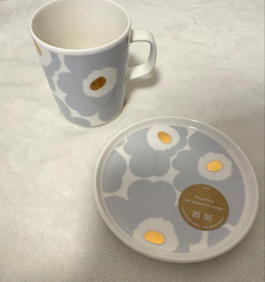 新品未使用　マリメッコ ウニッコ マグカップ プレート アイシーグレー ゴールド