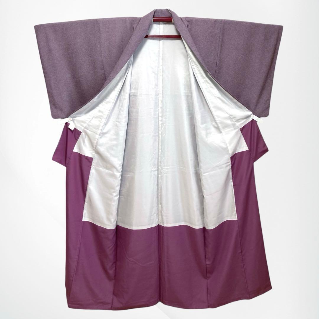 【良品✨】東レシルック　洗える着物　江戸小紋　三役　鮫小紋　古代紫色　袷　C4