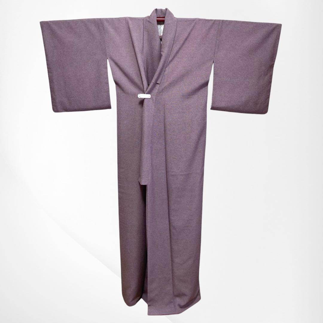 【良品✨】東レシルック　洗える着物　江戸小紋　三役　鮫小紋　古代紫色　袷　C4