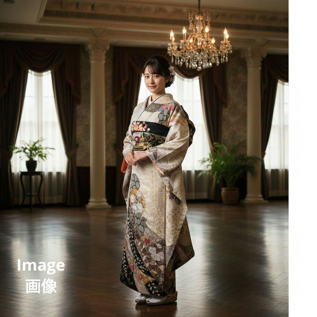 441やまと　金通し　絞り　クリーム灰正絹振袖6点フルセット成人式卒業式謝恩会