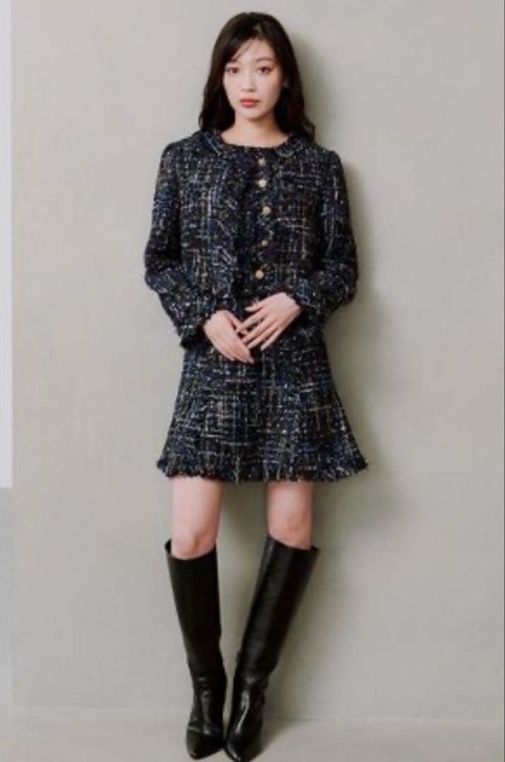 スナイデル　ツイードジャケット　ネイビー　今期　SNIDEL