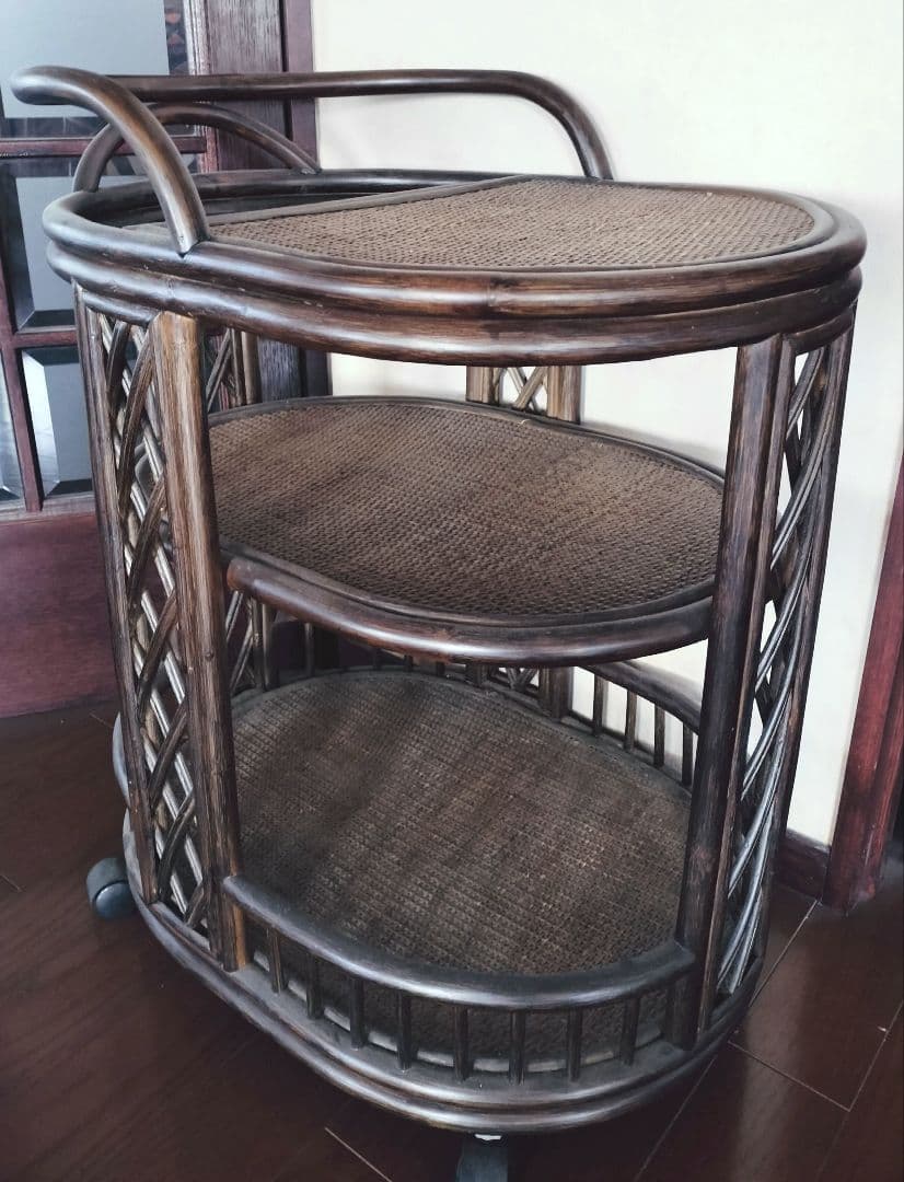 籐家具　3段キャスター付きカート　アンティーク