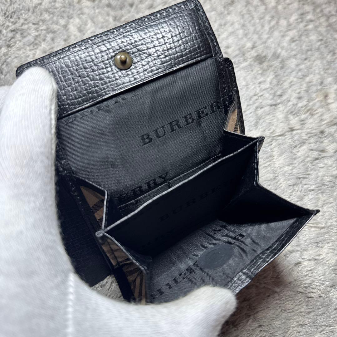 BURBERRY バーバリー 二つ折り財布 レザー ブラック ノバチェック