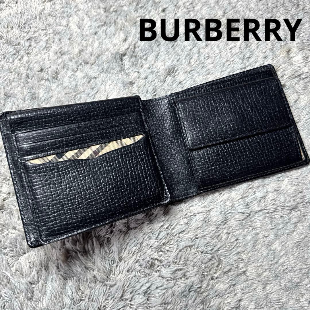 BURBERRY バーバリー 二つ折り財布 レザー ブラック ノバチェック