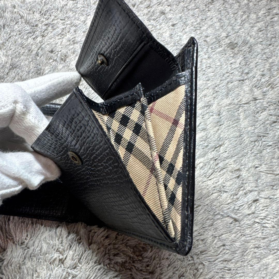 BURBERRY バーバリー 二つ折り財布 レザー ブラック ノバチェック