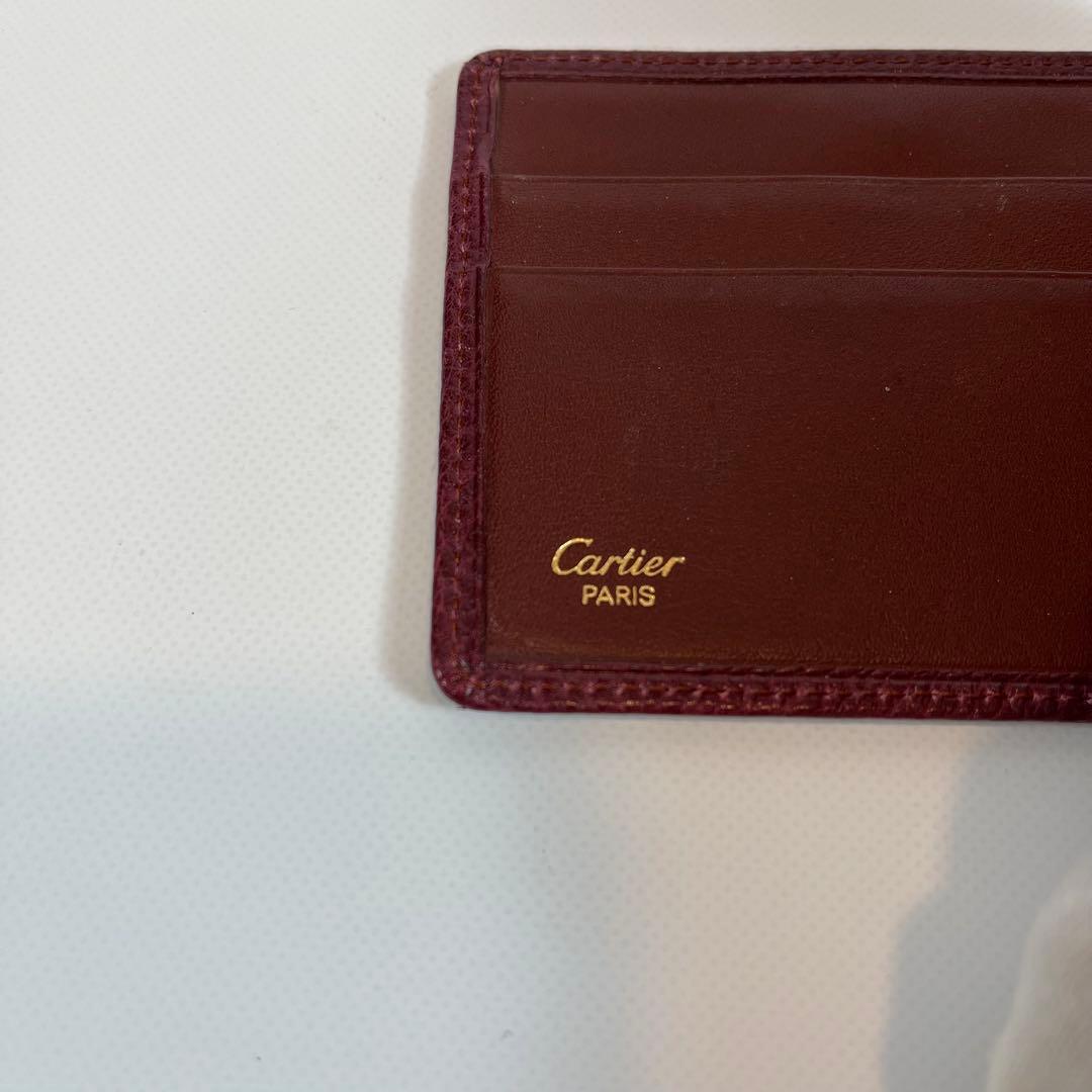 Cartier マネークリップ　二つ折り財布　小銭入れ付き　レザー　ボルドー