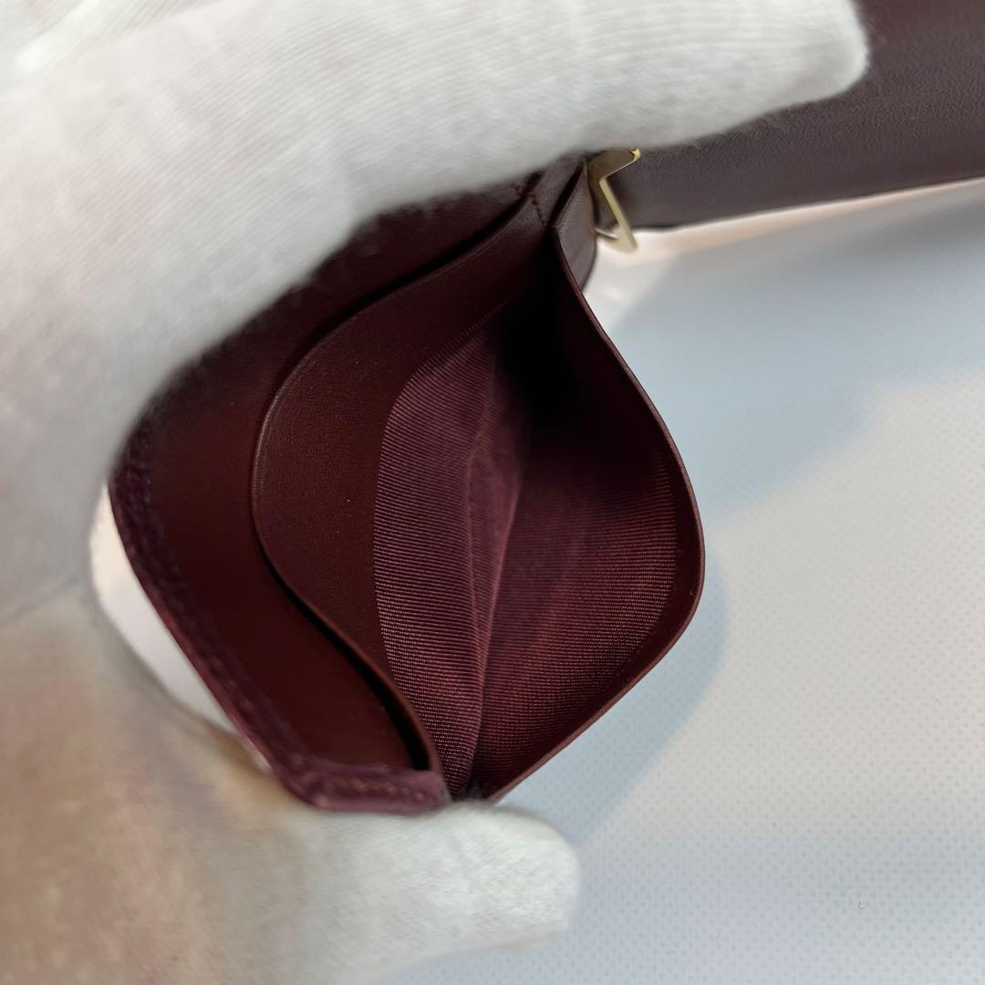 Cartier マネークリップ　二つ折り財布　小銭入れ付き　レザー　ボルドー