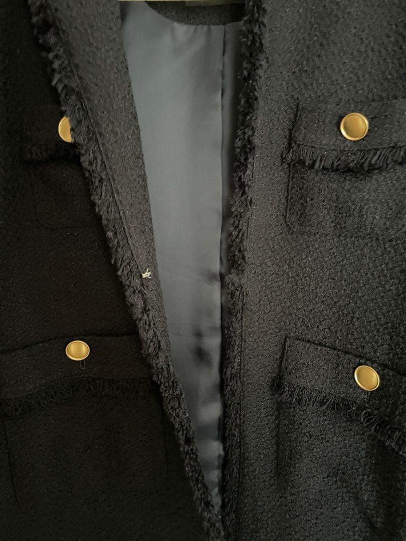 グリーンレーベルリラクシングツイードポケット ノーカラージャケットネイビー36