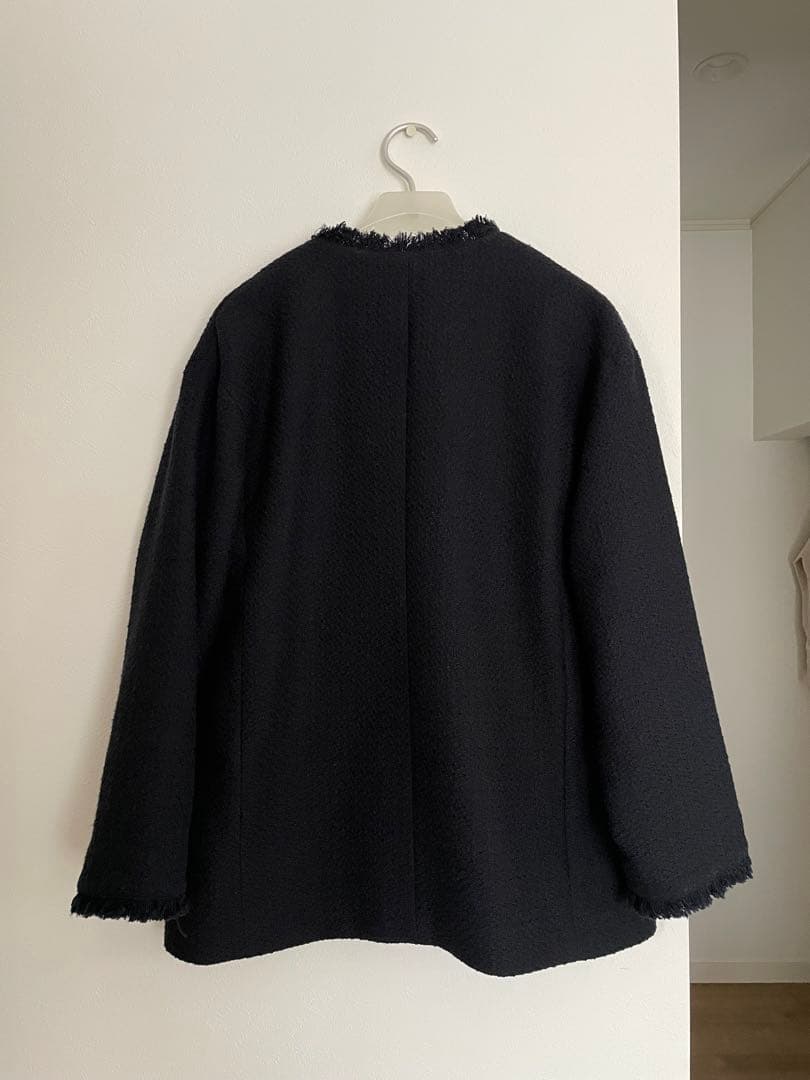 グリーンレーベルリラクシングツイードポケット ノーカラージャケットネイビー36