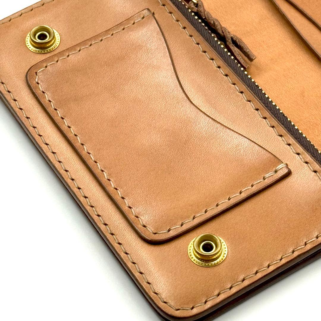 ミドルトラッカーウォレット(ナチュラルサドルレザー　タロンジッパー　真鍮製