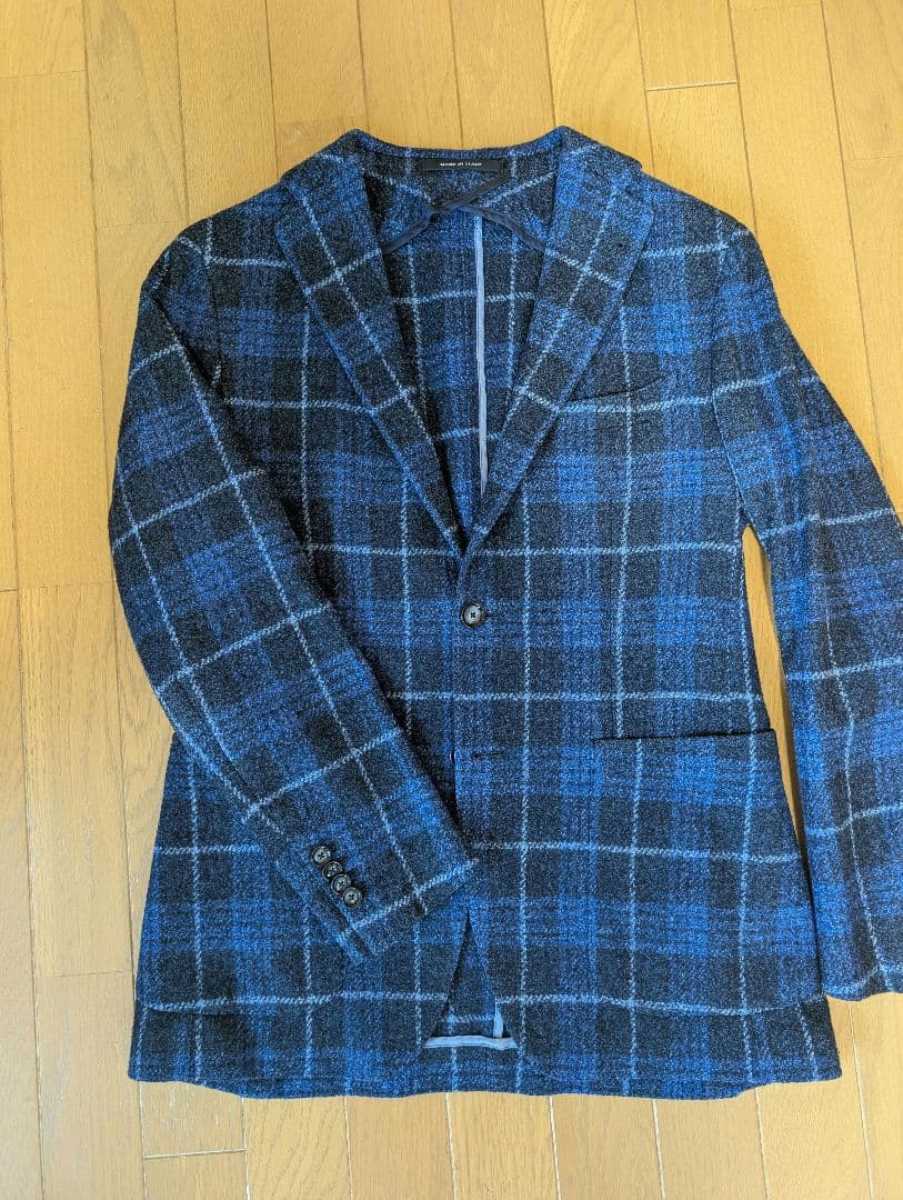 タリアトーレ　チェックジャケット　46　ネイビーブルーグレンチェック　ウール調