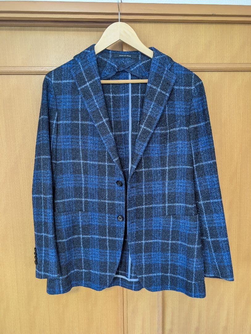 タリアトーレ　チェックジャケット　46　ネイビーブルーグレンチェック　ウール調