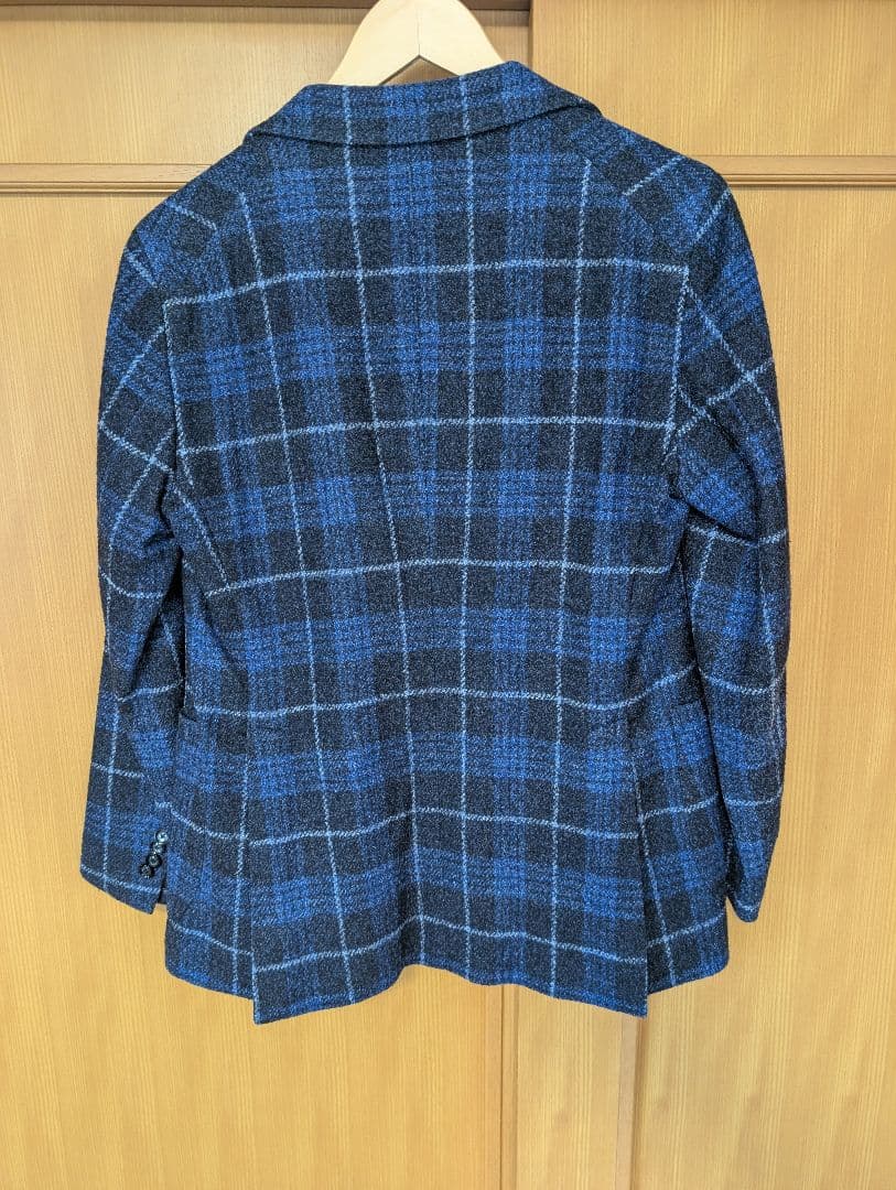 タリアトーレ　チェックジャケット　46　ネイビーブルーグレンチェック　ウール調