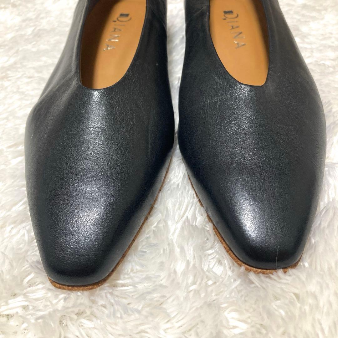 未使用級　ダイアナ　フラットシューズ　レザー　ブラック　ポインテッドトゥ　日本製