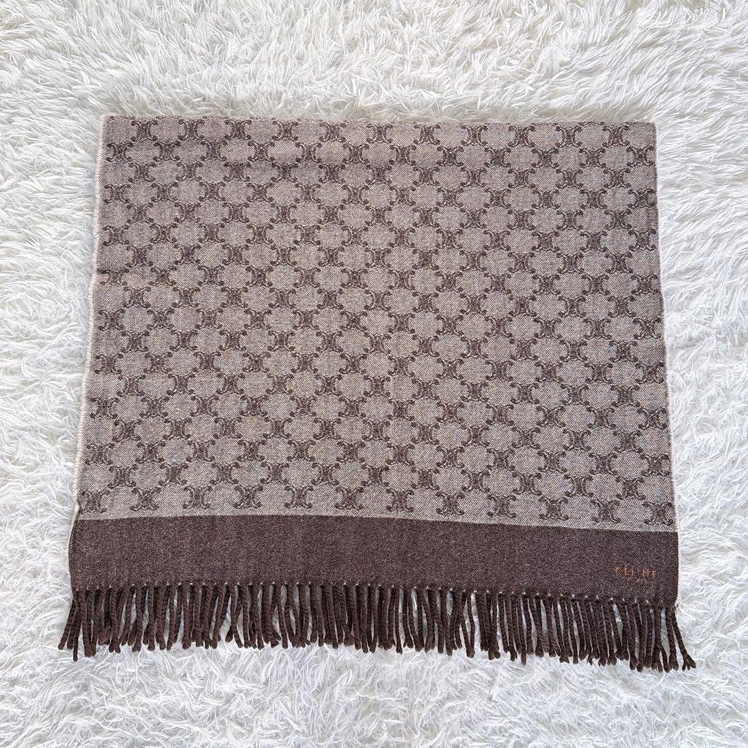 希少✨【CÉLINE】トリオンフ柄 ウール100%ひざ掛け ストール 総ロゴ柄