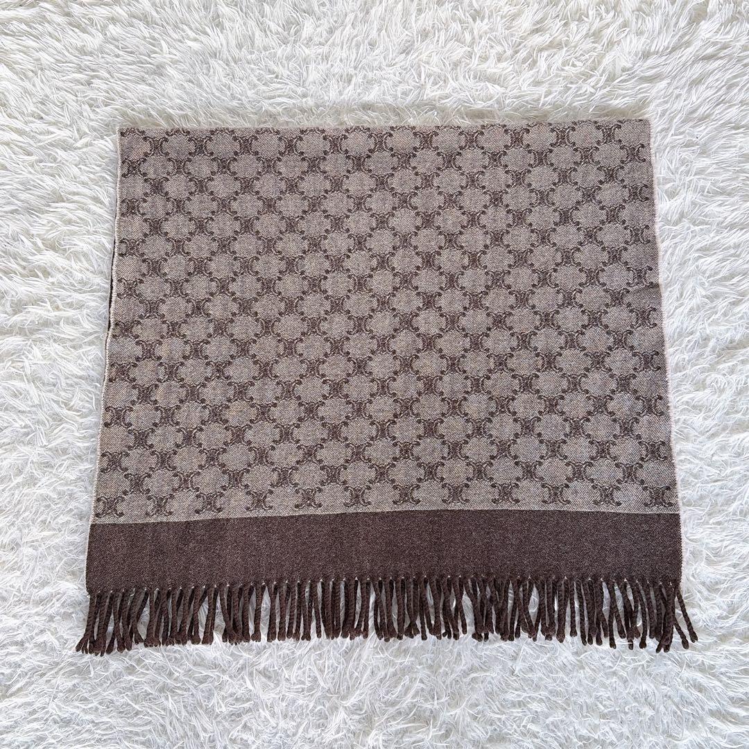 希少✨【CÉLINE】トリオンフ柄 ウール100%ひざ掛け ストール 総ロゴ柄