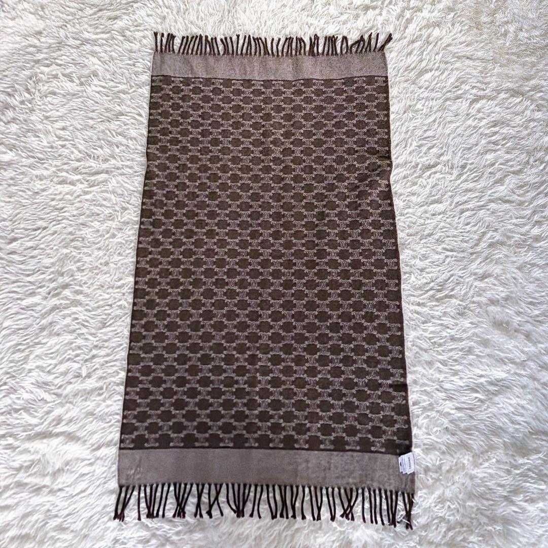 希少✨【CÉLINE】トリオンフ柄 ウール100%ひざ掛け ストール 総ロゴ柄