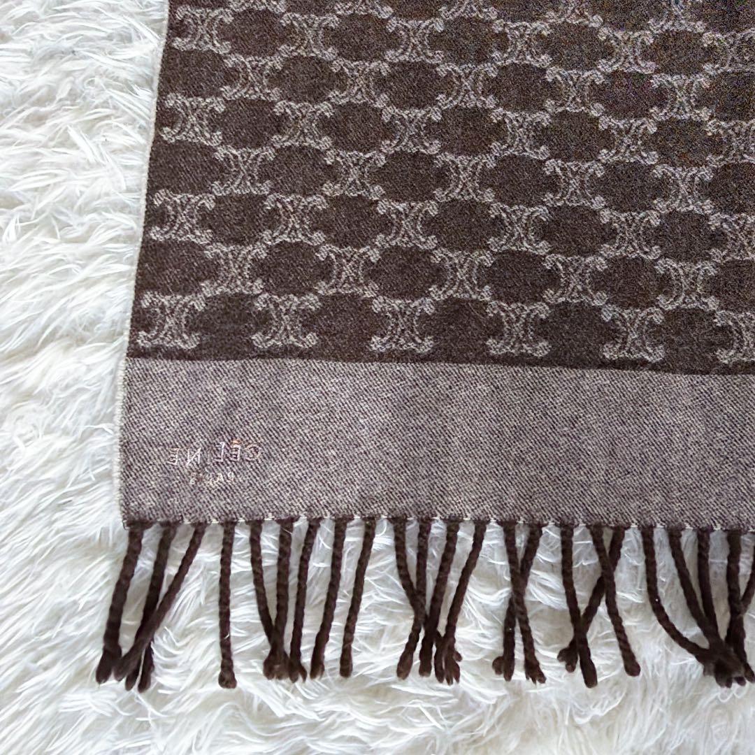 希少✨【CÉLINE】トリオンフ柄 ウール100%ひざ掛け ストール 総ロゴ柄