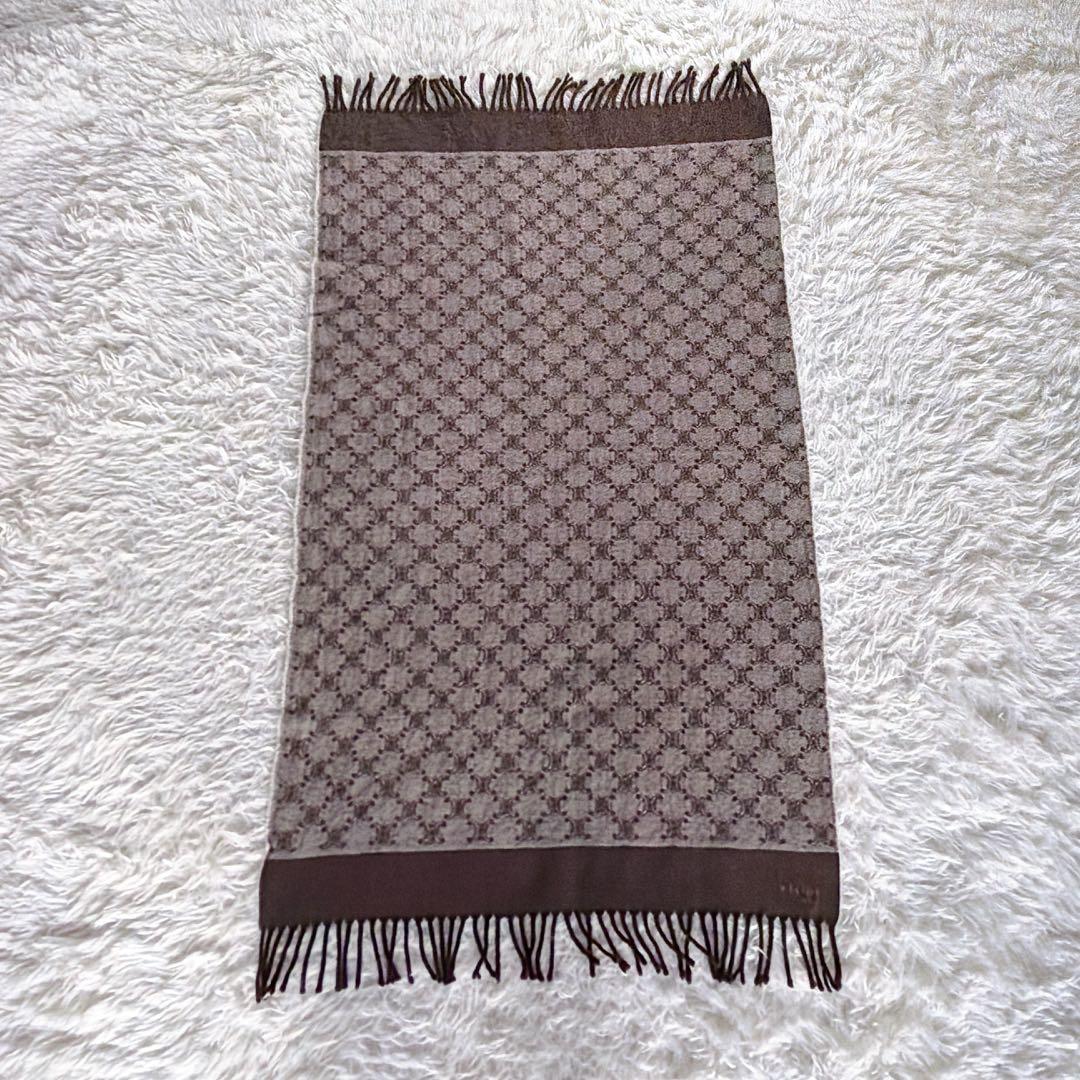 希少✨【CÉLINE】トリオンフ柄 ウール100%ひざ掛け ストール 総ロゴ柄