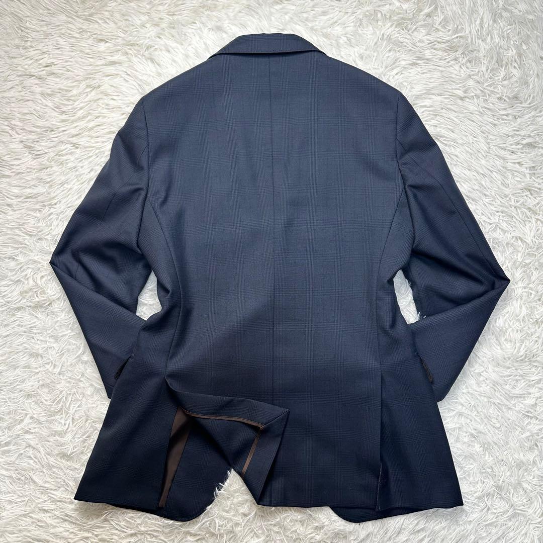 未使用級 スーツセレクト スリーピース ペンチェック ネイビー ウール混 Y6