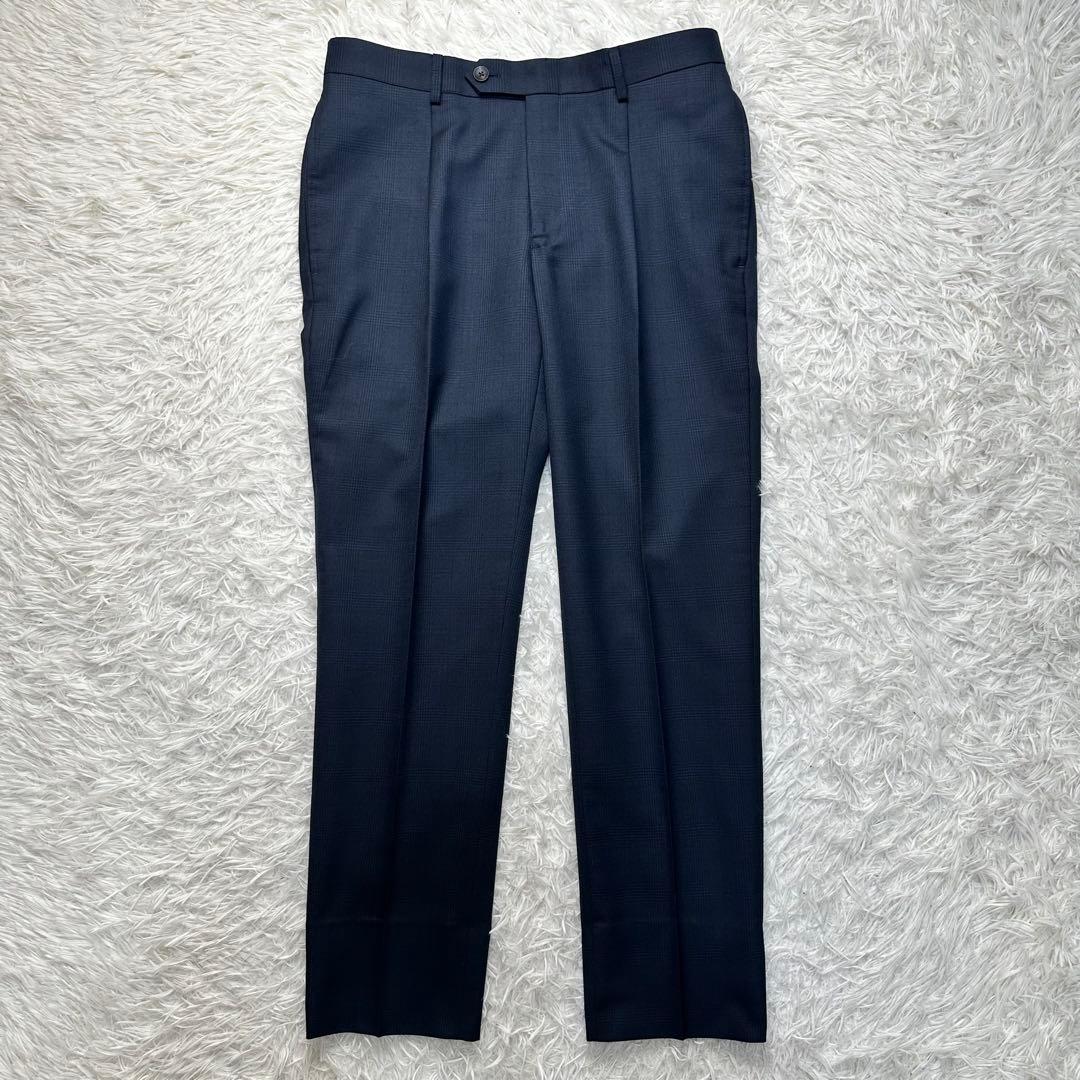 未使用級 スーツセレクト スリーピース ペンチェック ネイビー ウール混 Y6