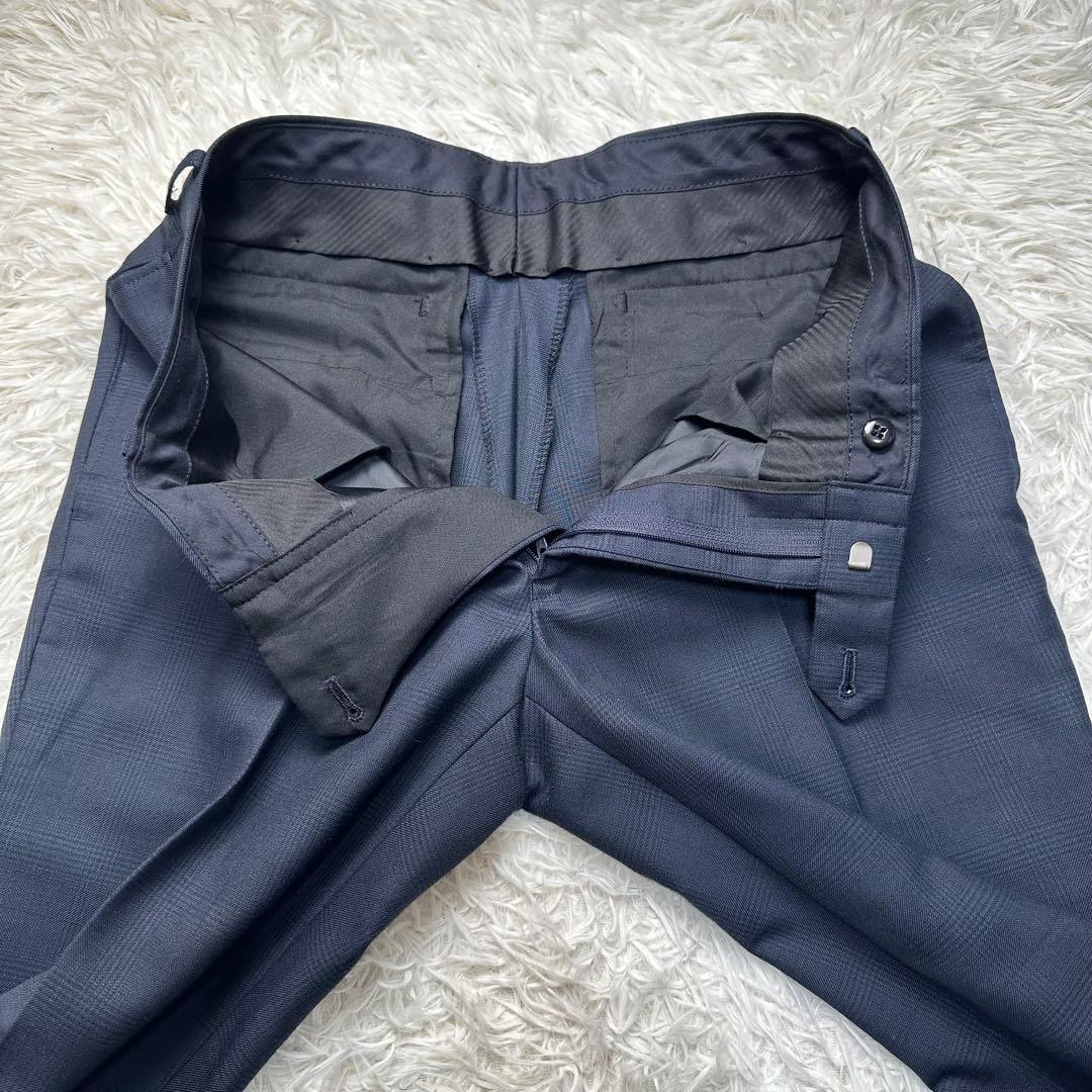 未使用級 スーツセレクト スリーピース ペンチェック ネイビー ウール混 Y6