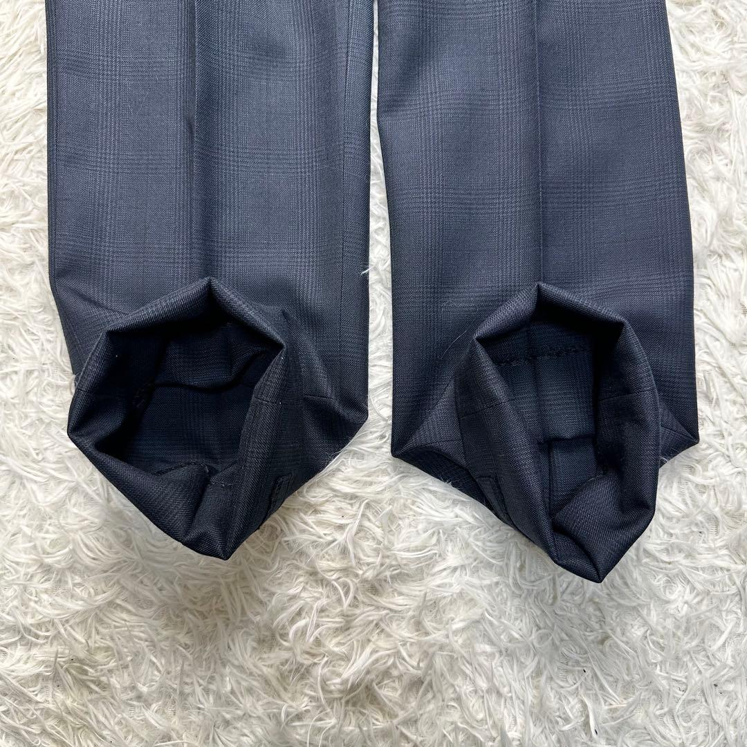 未使用級 スーツセレクト スリーピース ペンチェック ネイビー ウール混 Y6