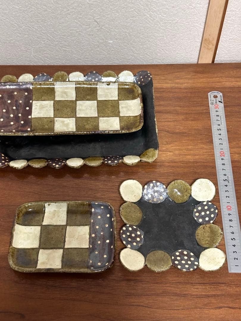 未使用あり阿部誠　大皿小中皿長皿マグカップゴブレットカップ笠間焼き7点セット