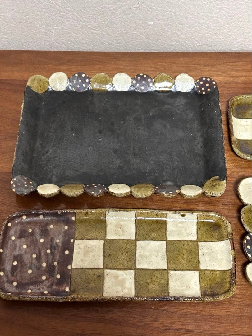 未使用あり阿部誠　大皿小中皿長皿マグカップゴブレットカップ笠間焼き7点セット