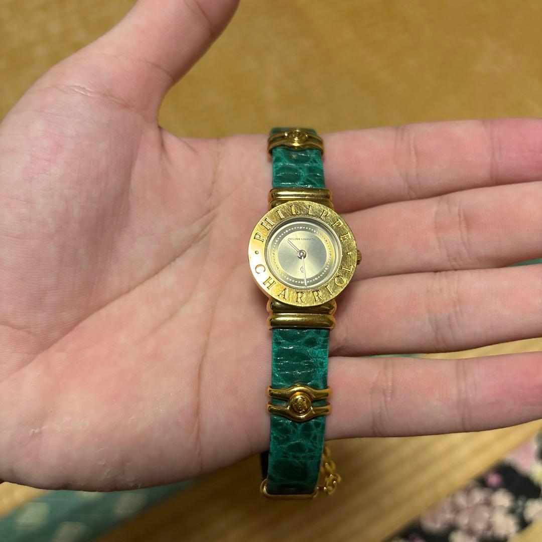 グリーンレザー アナログ腕時計