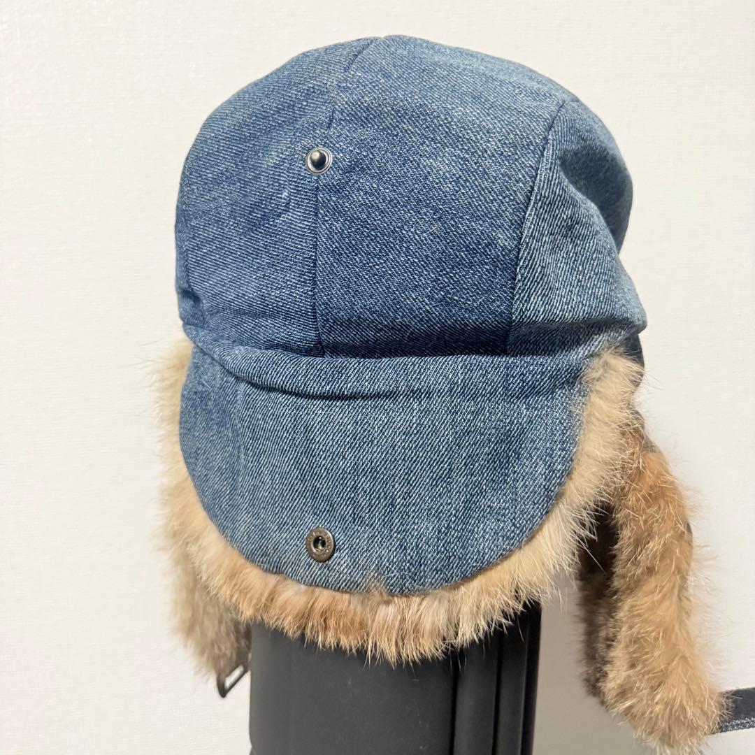 D&G ラビットファー デニム フライトキャップ イヤーフラップ y2k