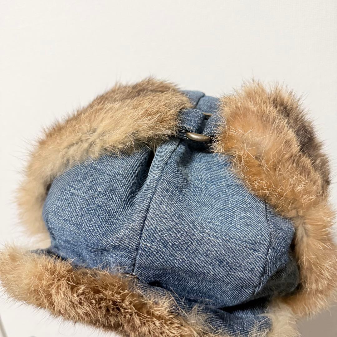 D&G ラビットファー デニム フライトキャップ イヤーフラップ y2k