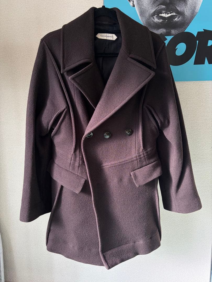 Namacheko ブラウン ダブルブレスト ピーコート