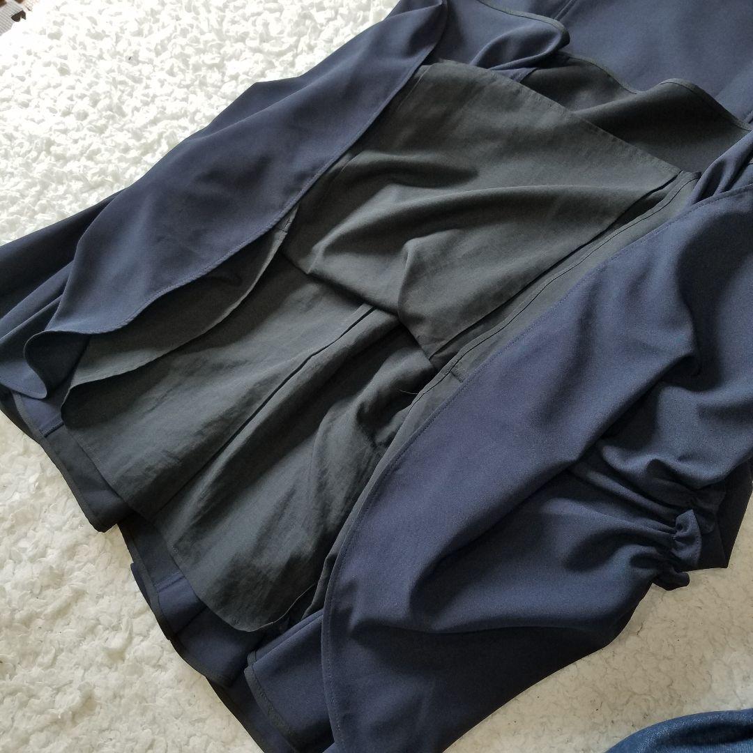 極美品✨希少 アディアム Ruched Dressワンピース フリル ネイビー