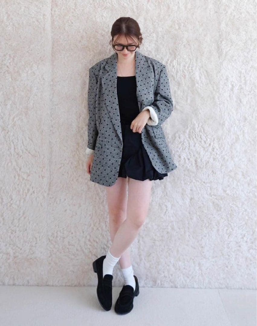 searoomlynnドット柄テーラードジャケット グレー