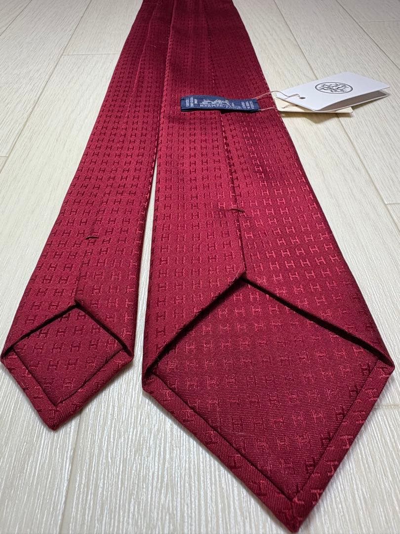 【新品未使用】 HERMES エルメス ネクタイ ファソネH柄 タグ レッド 8