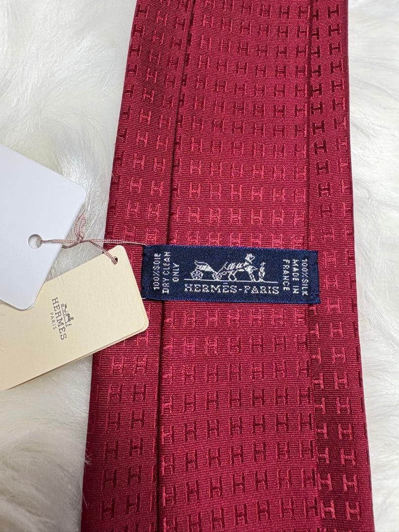 【新品未使用】 HERMES エルメス ネクタイ ファソネH柄 タグ レッド 8