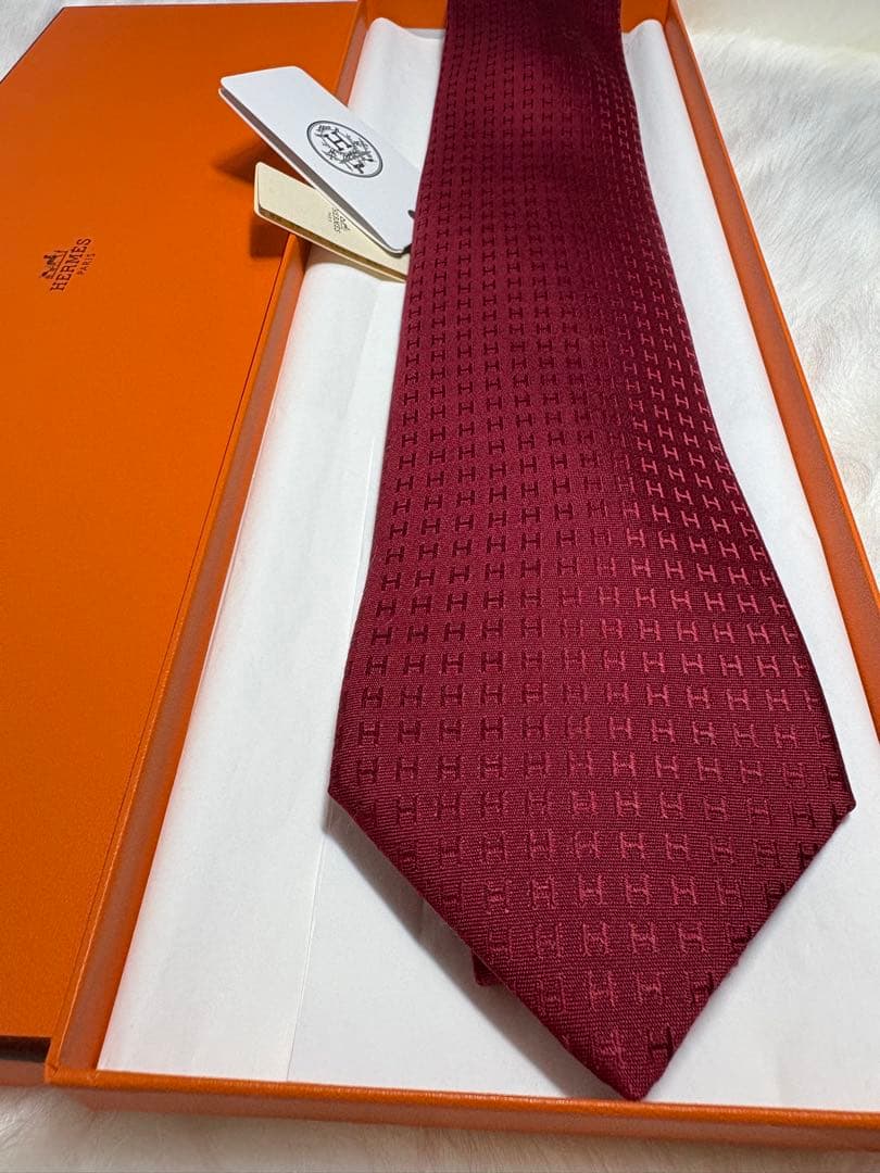 【新品未使用】 HERMES エルメス ネクタイ ファソネH柄 タグ レッド 8