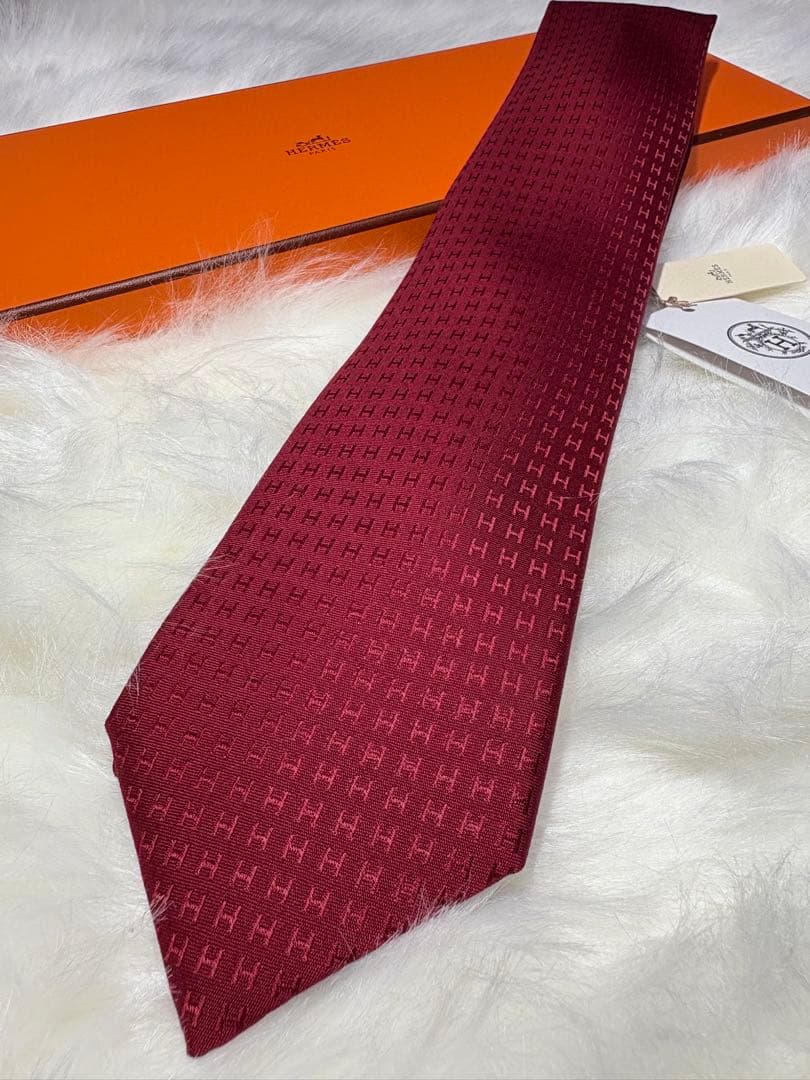 【新品未使用】 HERMES エルメス ネクタイ ファソネH柄 タグ レッド 8